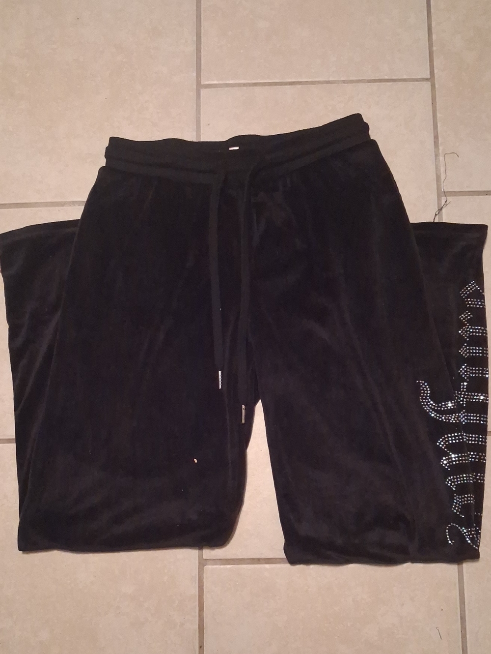 Juicy Couture Womens Sz S Black Velour Rhinestone Drawstring Pants